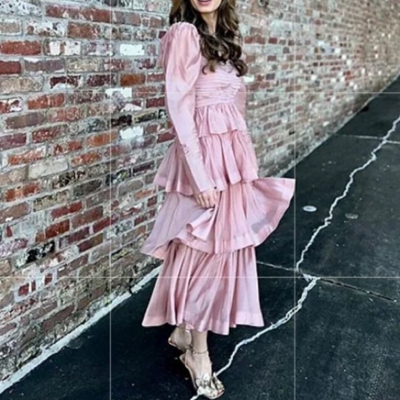 ANTONIO MELANI Elvira Mauve Pink Ruffle Tiered Lyocell Skirt - Picture 2 of 10